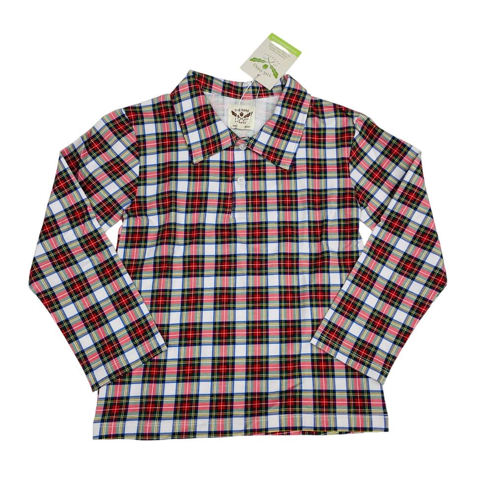 NWT The Oaks Apparel 7Y Christmas Plaid Polo